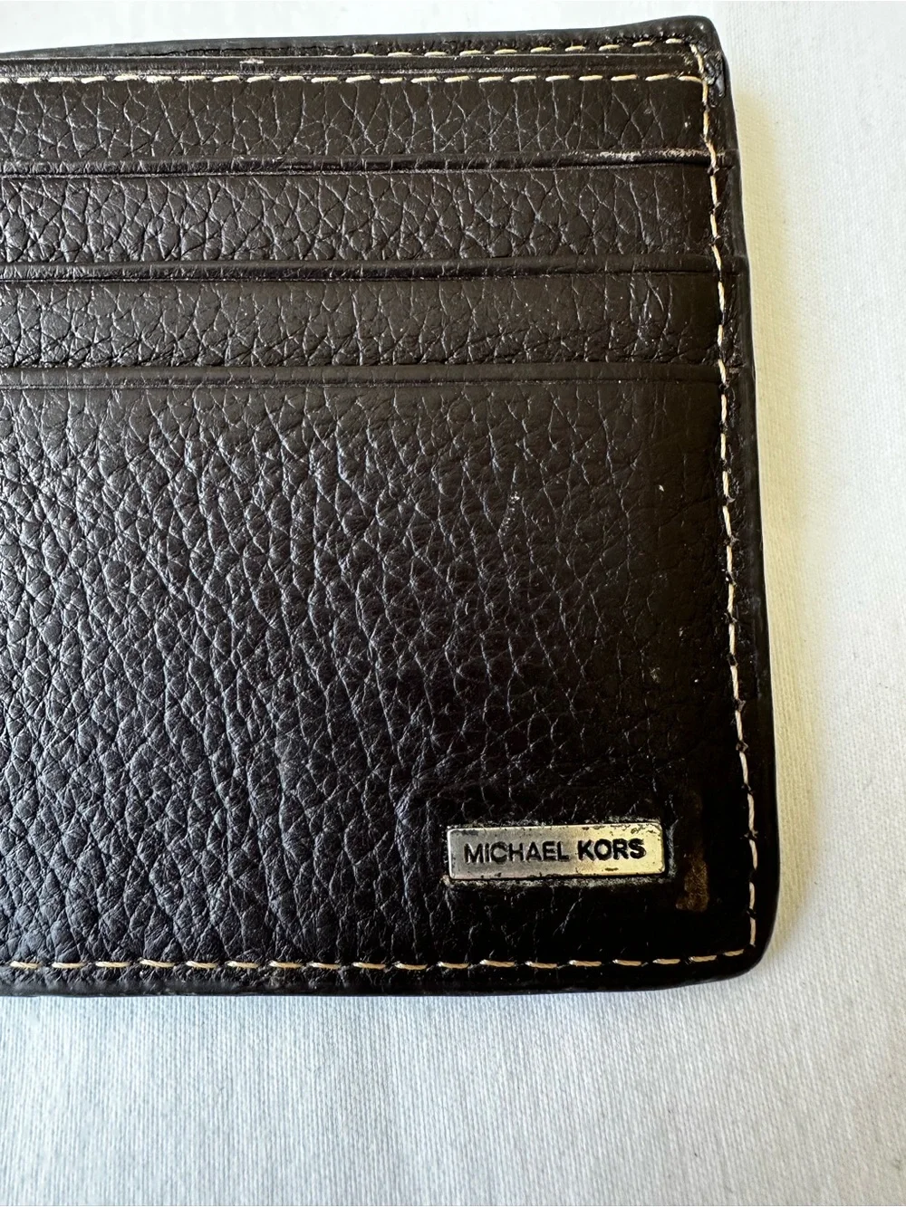 MICHAEL KORS Men’s Brown Pebbled Leather Bifold Wallet Slim Card Holder Logo